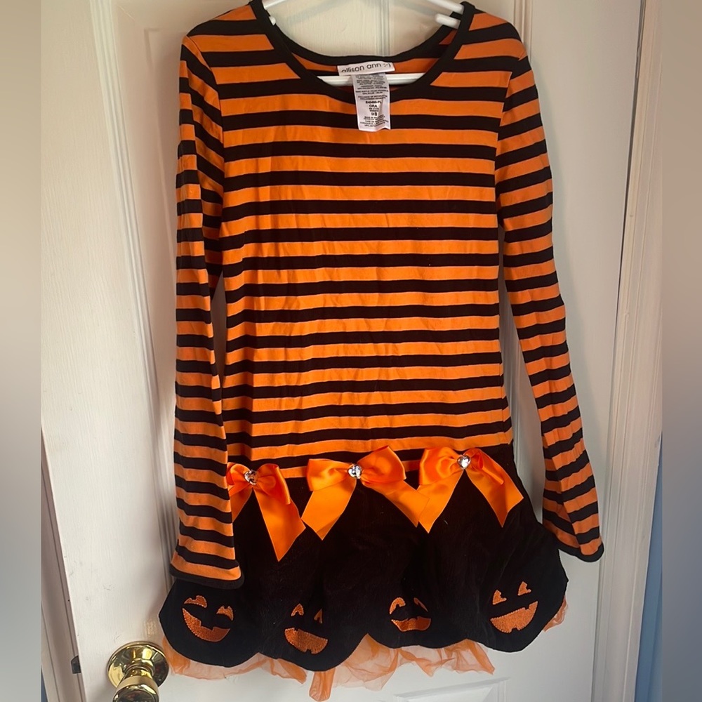 GIRLS HALLOWEEN DRESS CORDUROY AND COTTON TULLE RIBBONS SPARKLE HEARTS SIZE 8